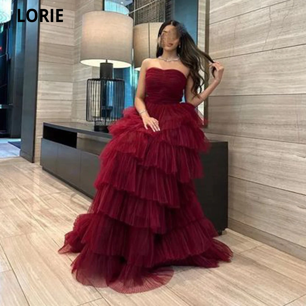 

LORIE Sweetheart Burgundy Tulle Prom Dresses 2023 Long Tiered Skirt Vintage A-line Vestidos Para Mujer Gala Evening Party Gowns