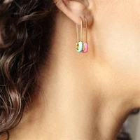 wesparking emo gold plated brass geometric design pin shape hoop earrings for women free shipping items fashion jewelry