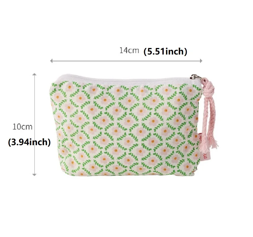 Small Flower Cosmetic Bag Cotton Mini Fabric Women Travel Make Up Toiletry Bag Korean Female Little Purse Zipper Coin Pouch Case images - 6