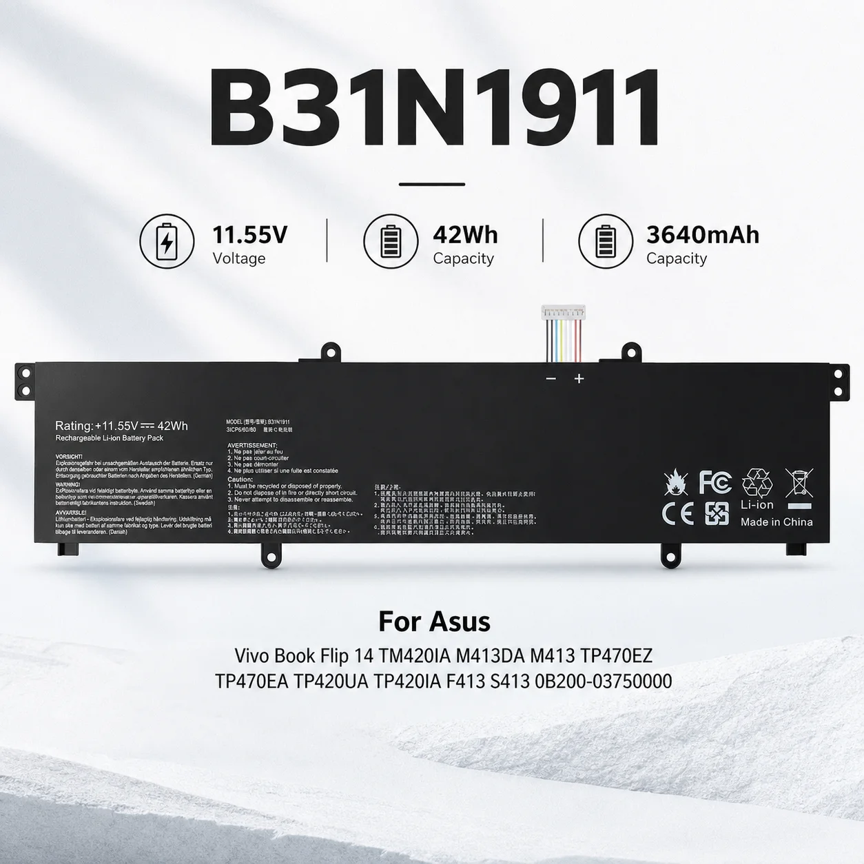Фото Сменная батарея для ноутбука B31N1911 C31N1911 для Vivo Book Flip 14 TM420IA M413DA M413 TP470EZ TP470EA F413 S413 №1