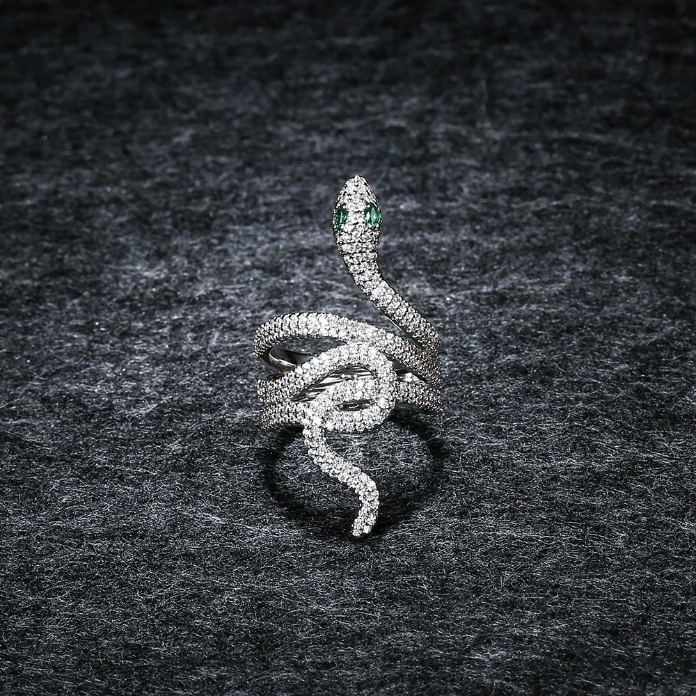 

APM STYLE High Quality 925 Sterling Silver Snake Ring Encircled With Diamond Snake Ring As A Gift For Friends