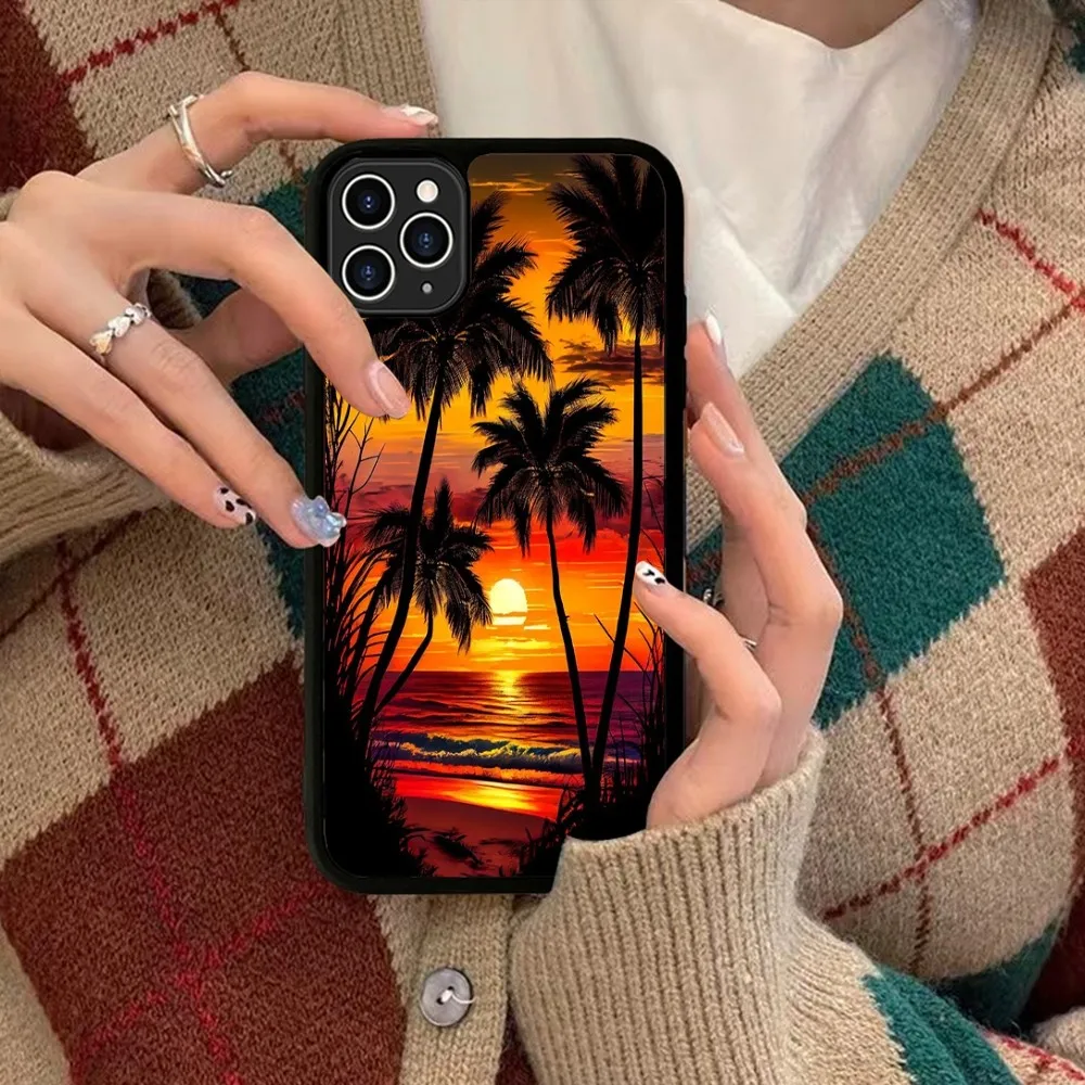 Sunset Coconut Grove Landscape Phone Case Silicone PC+TPU For IPhone 11 12 13 14 15 16 Plus Pro Max Cover