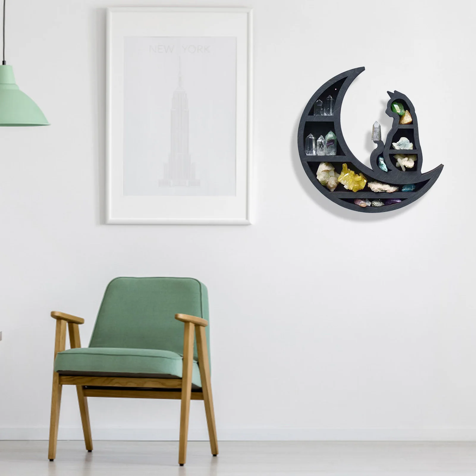 

Стеллажная полка с кристаллами, дизайнерская Милая настенная полка в виде черной кошки, стразы в виде кошки, органайзер для стен с кристалла...