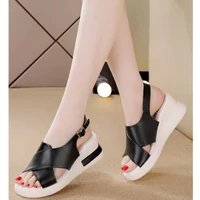 2022 women shoes summer wedge heels sandals for lady open toe sexy ladies buckle strap fashion design sandalias solid color