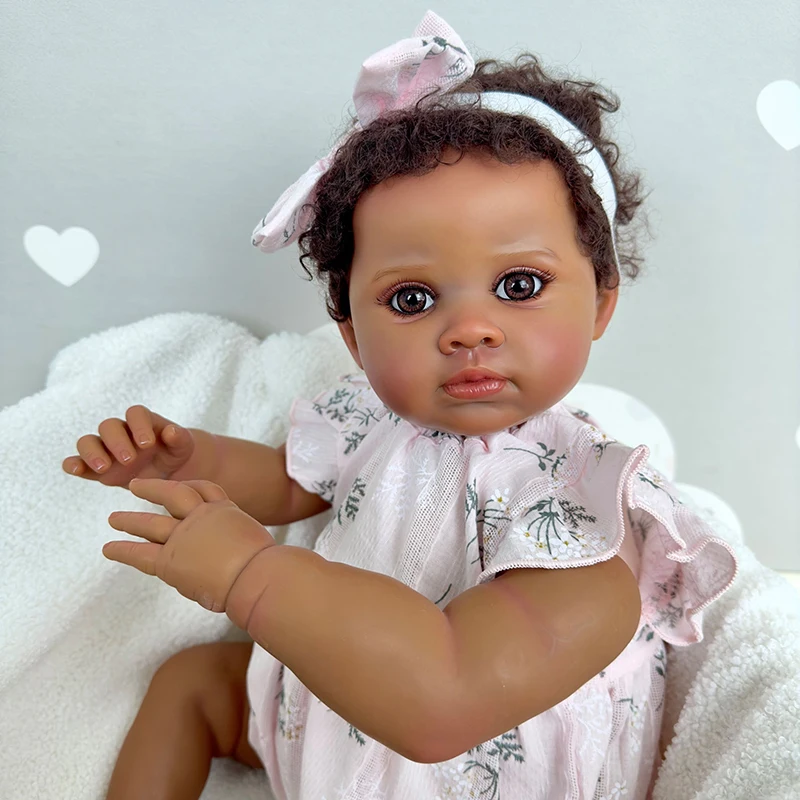 24inch Soft Cloth Body Dark Brown Skin Reborn Toddler Baby D