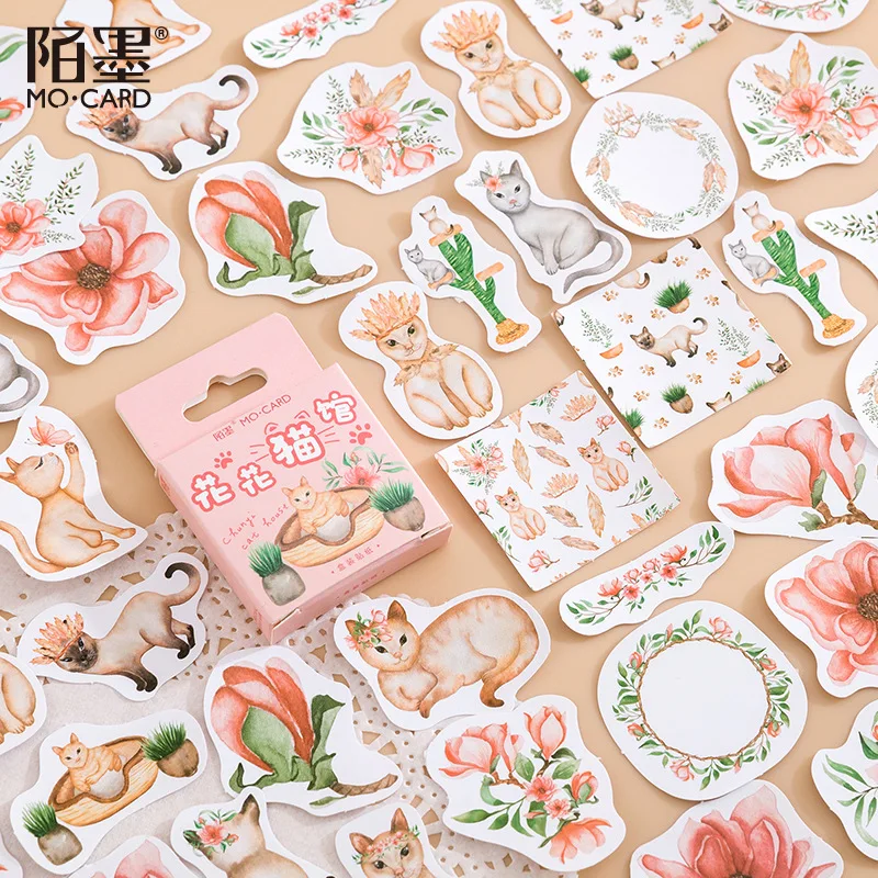 

45pcs/Box Kawaii Flower Cat Anime Wish Stickers Diy Hand Account Journal Album Scrapbooking Designer Decorative Cute Stickers