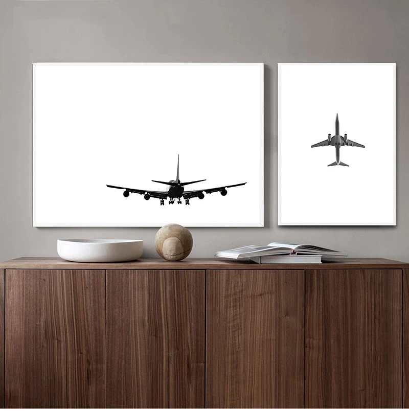 

Самолет, фотография, Настенная картина на холсте, черные, белые Большие плакаты и принты, скандинавские настенные картины, гостиная, домашни...