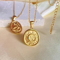 new ins stainless steel geometric sun pendant necklace for women girls vintage snake necklaces fashion jewelry gift