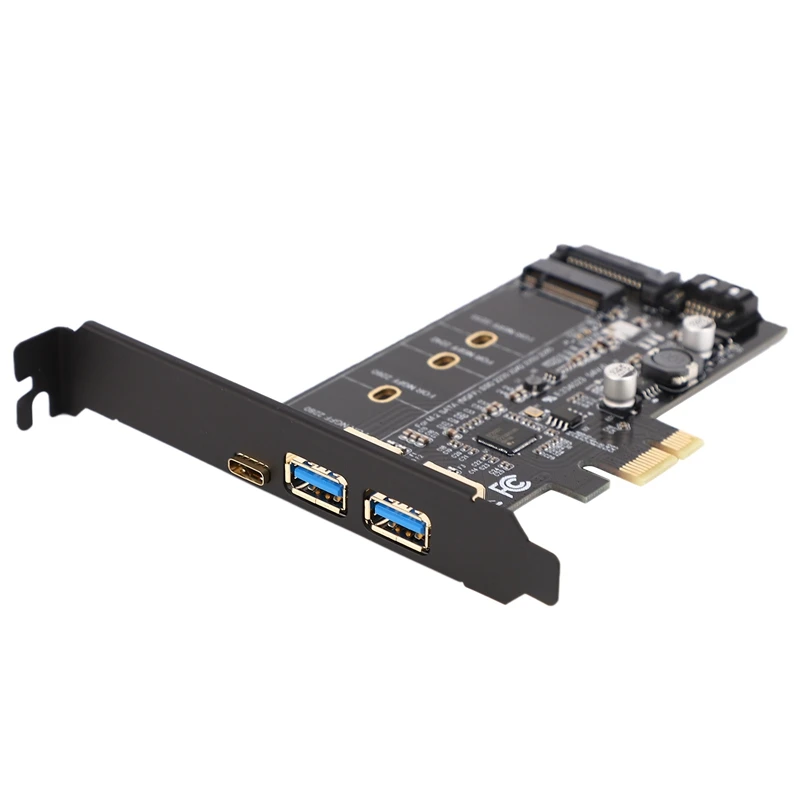 Двойной USB3.0 и Type-C M.2 Pcie Адаптер M2 SSD SATA B Ключ к контроллеру PCI-E Конвертер Riser Card для