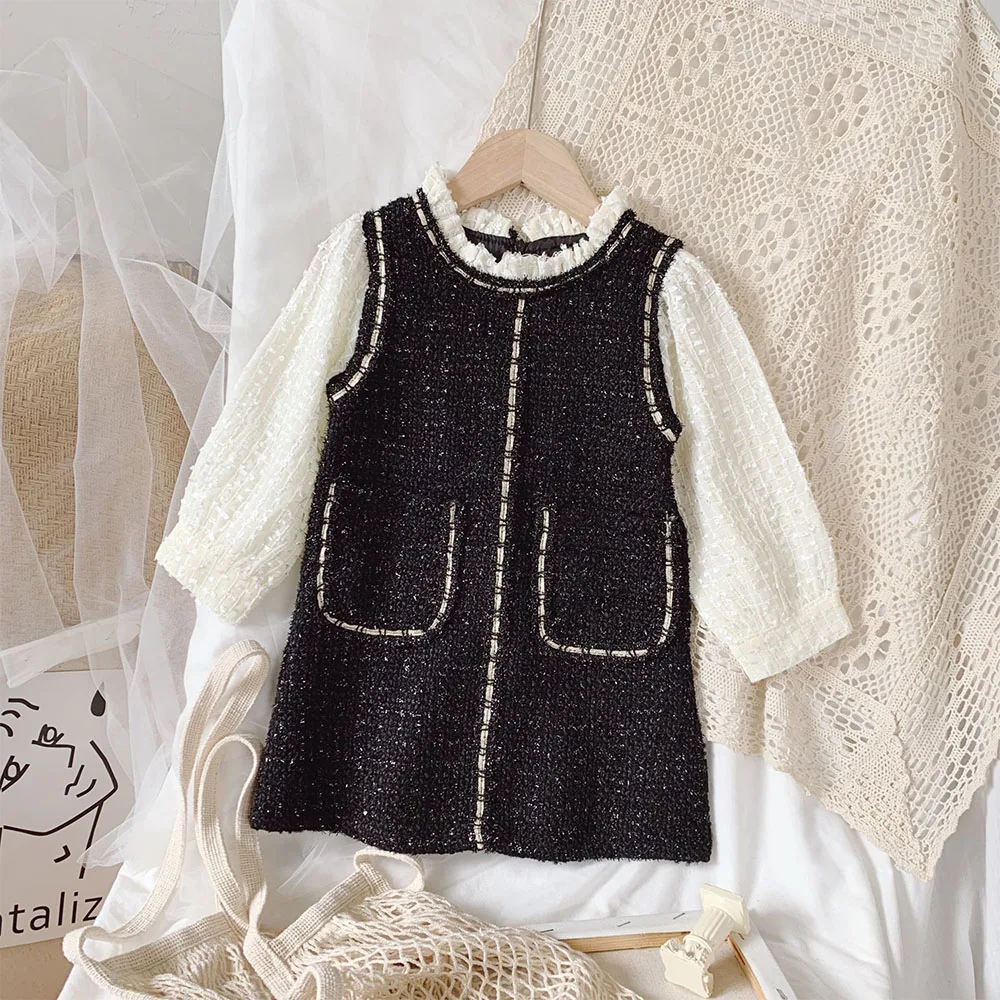 

Fashion Spring Girls Clothing Patchwork Kids Clothes Fall Girls Dress Lace Long Sleeves Children Clothes Girl Children Clothing