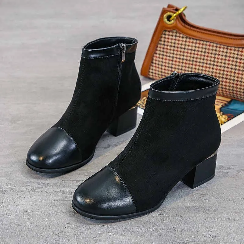 

Женские ботинки, обувь, женские замшевые ботильоны из искусственной кожи на квадратном каблуке, удобная повседневная женская обувь