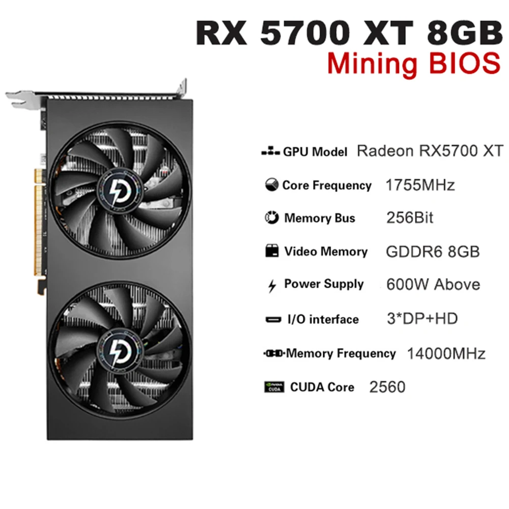 RX 5700 XT видеокарта PCI-E 4 0 X16 8 Гб GDDR6 256Bit 3DP HD видеокарты для AMD Radeon RX5700XT 256 бит ETH Майнер