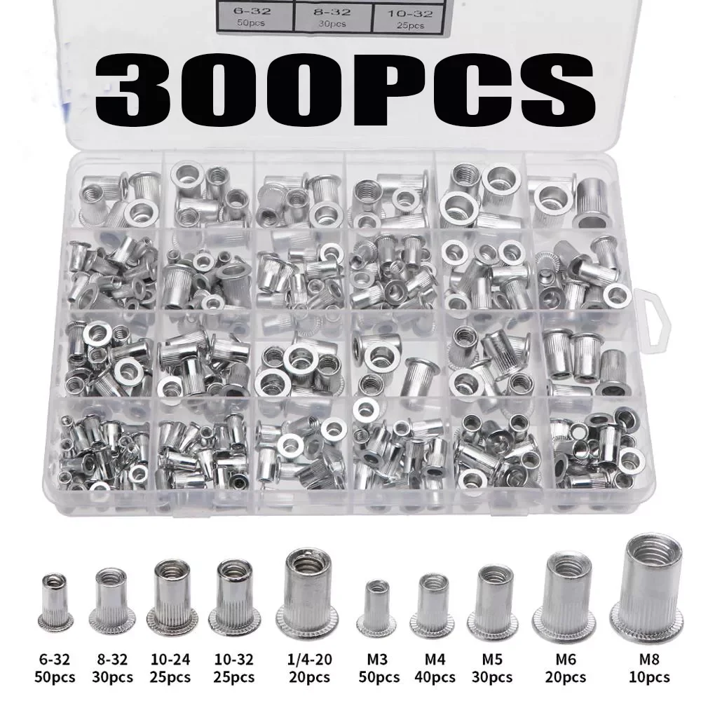

300pcs M3 M4 M5 M6 M8 6-32 8-32 10-24 10-32 Aluminum Nut Kit Rivnut Nutsert Assort Reveting Multi Size Collocation
