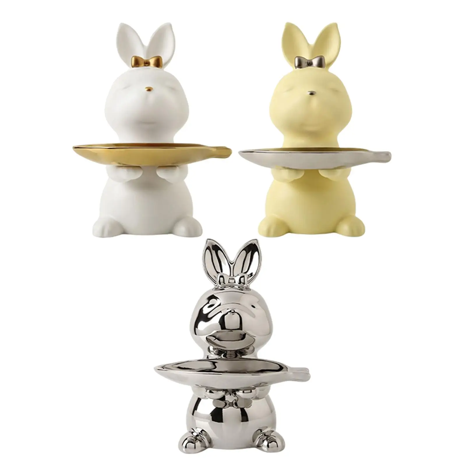 

Cartoon Rabbit Desk Storage Tray Statue Key Holder Animal Sculpture Figurine Modern for Bedroom Entryway Decor Ornaments
