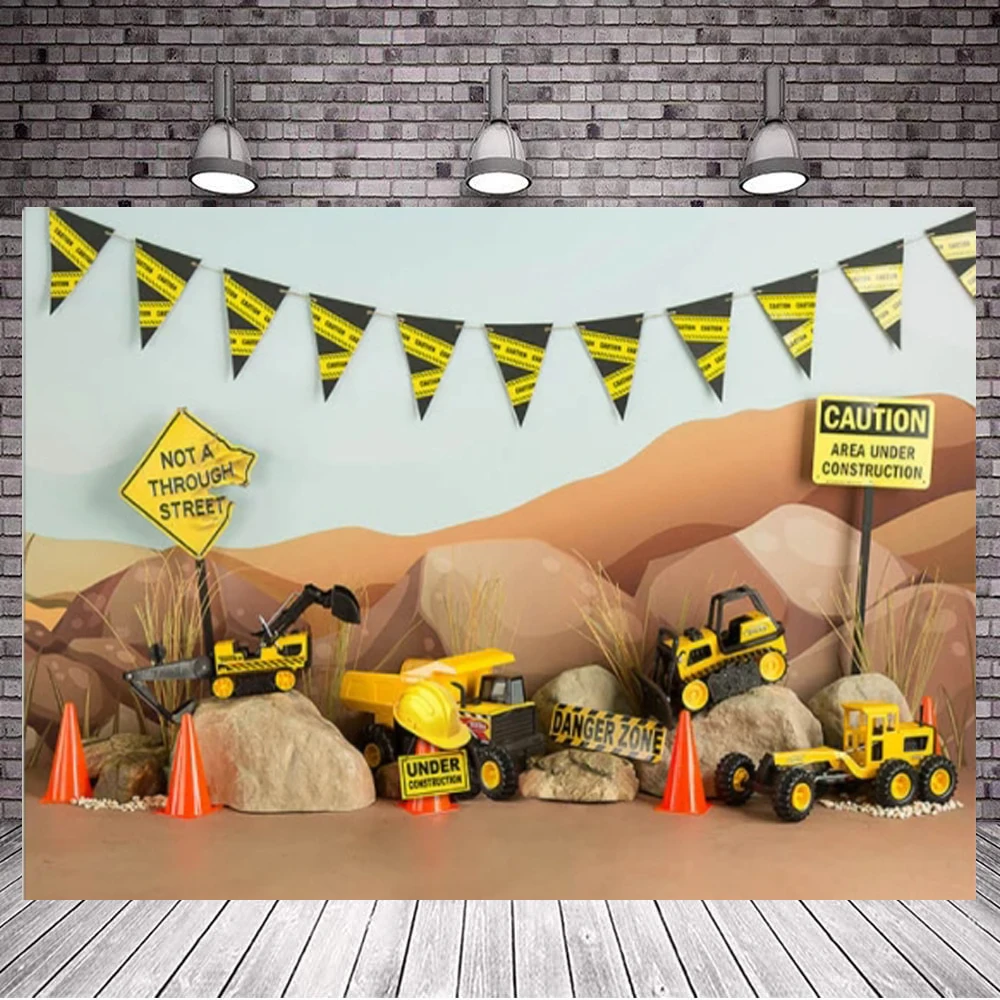 

Construction Theme Cake Smash Photography Backdrop Dump Truck Boy 1st Birthday Shower Party Photocall Background Photo Studio