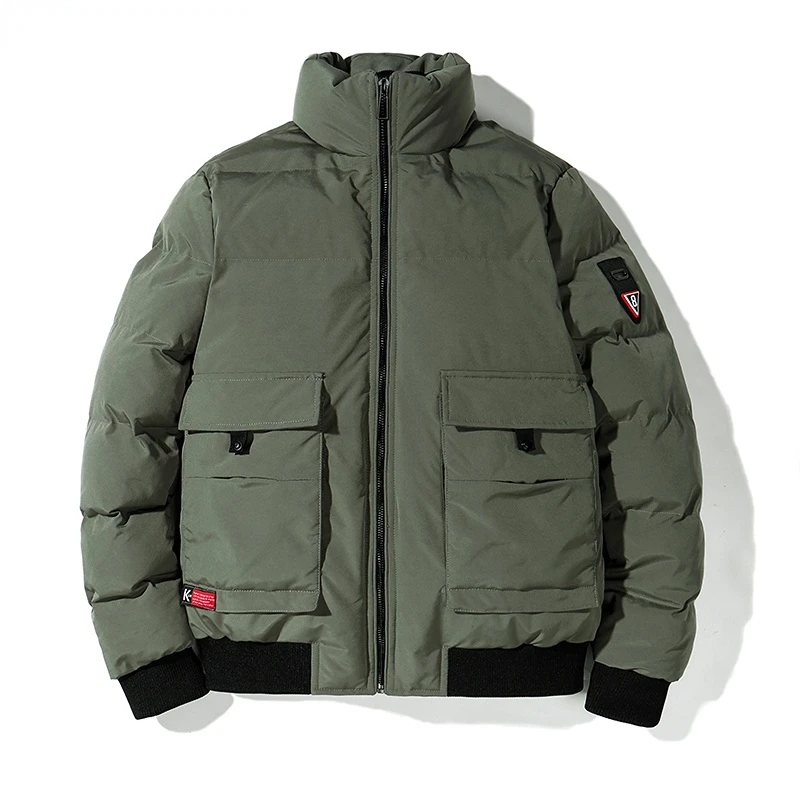 Men Warm Thick Padded Jackets Winter Casual Parkas Pockets Youth Outerwear Coats Solid Stand Collar Male Windbreak Fashion New