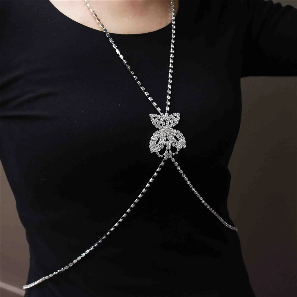 

New Bohemian Xquisite Butterfly Shaped Rhinestones Beach Wedding Birthday Body Chain Chest Chain Necklace Body Jewelry Crystal