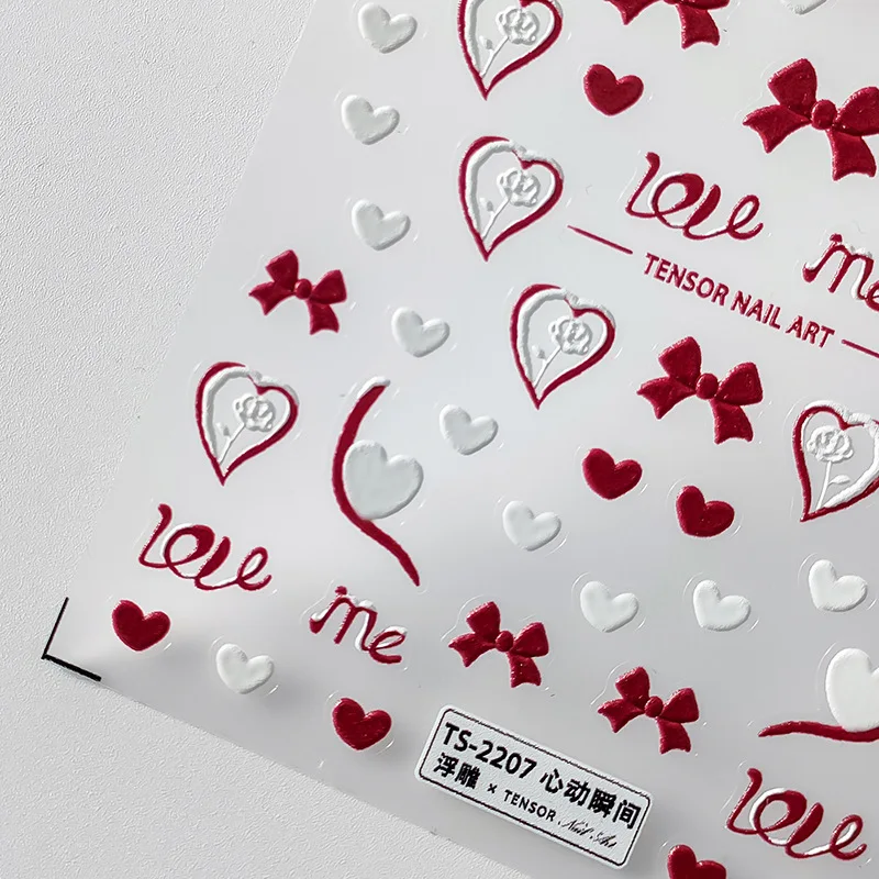 

Red Bowknot Black White Love Heart 5D Soft Embossed Reliefs Self Adhesive Nail Art Decorations Stickers Cute 3D Manicure Decals