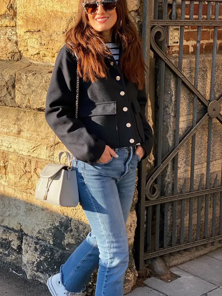 

Women jiaket 2023 New Fashion tops gold breasted soft Jacket Coat Vintage Long Sleeve Flap Pockets Female Outerwear Chic outfit