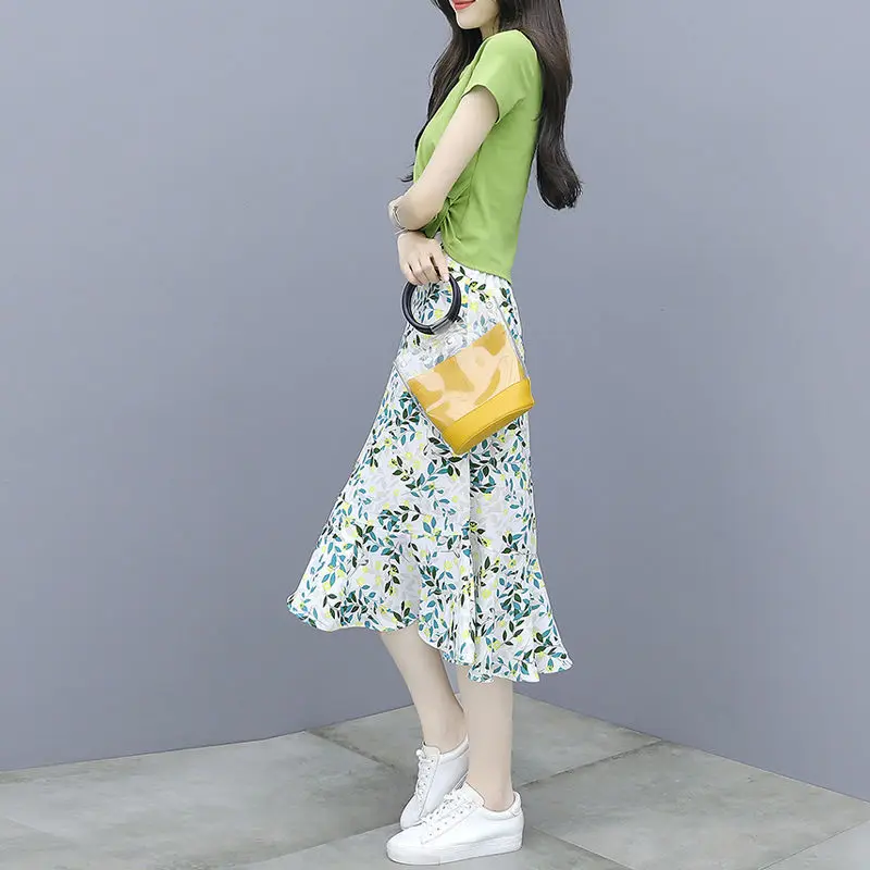 Милая и свежая шифоновая юбка с коротким рукавом однотонный топ цветочным