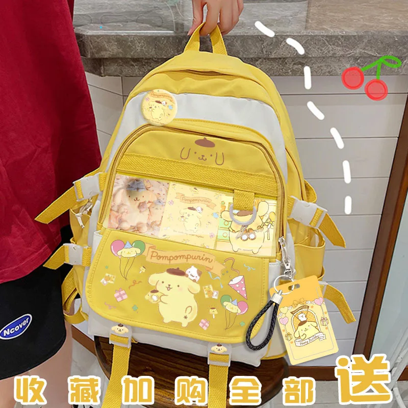 

Sanrio Pompompurin Fashion Yellow Backpack Children School Bags for Girl Waterproof Large School Backpack for Teenager Schoolbag