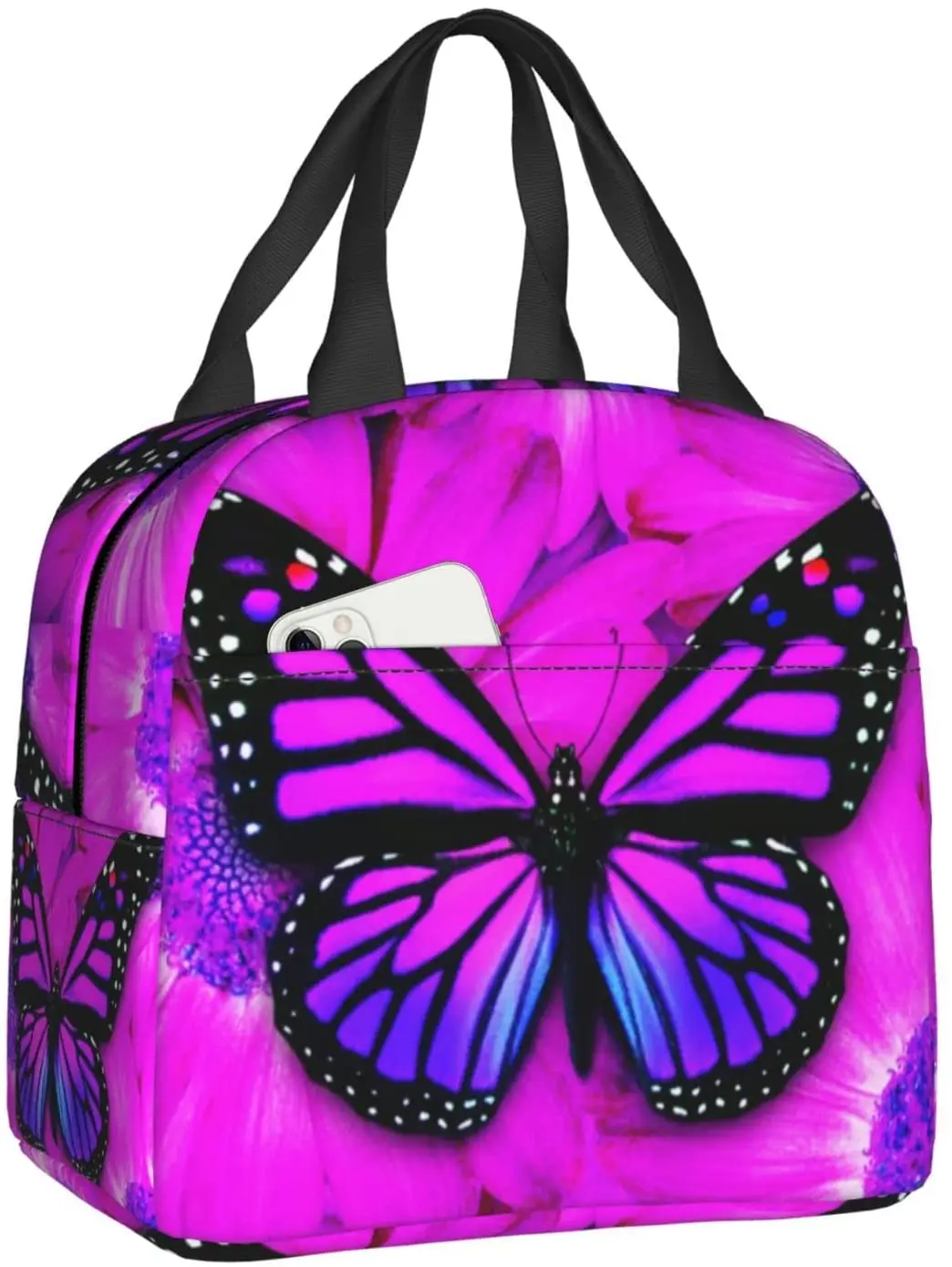 

Сумка для ланча с фиолетовыми бабочками, изолированная многоразовая сумка для ланча, Термосумка-тоут, контейнер, сумка-холодильник для женщ...