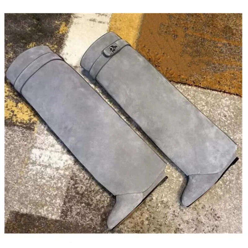 Brand Design Shark Lock Women Boots Sexy Thigh High Boots for Woman Motorcycle Botas Mujer Genuine Leather Platform Boots