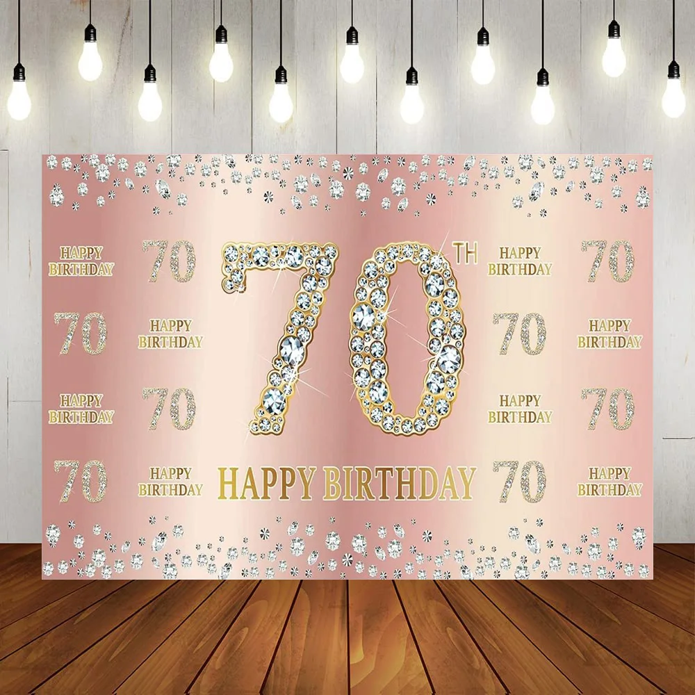 

Фон для фотосъемки с эффектом 70-го дня рождения с блестящими бриллиантами и воздушными шарами баннер розовые белые золотые розовые украшения Женский фон для фотосъемки на годовщину