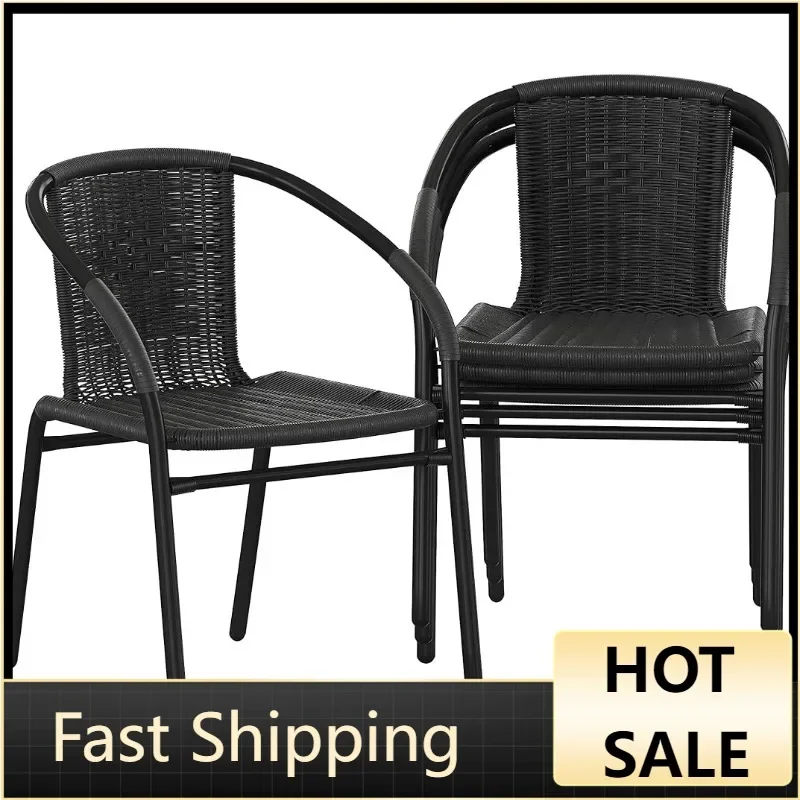 

Flash Furniture Lila, 4 упаковки, черный ротанговый интерьер, для улицы, для ресторана, искусственное кресло, универсальное и стильное сидение