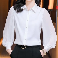 high end black long sleeved shirt top female new style 2021 spring and autumn fashionable white shirt regular solid