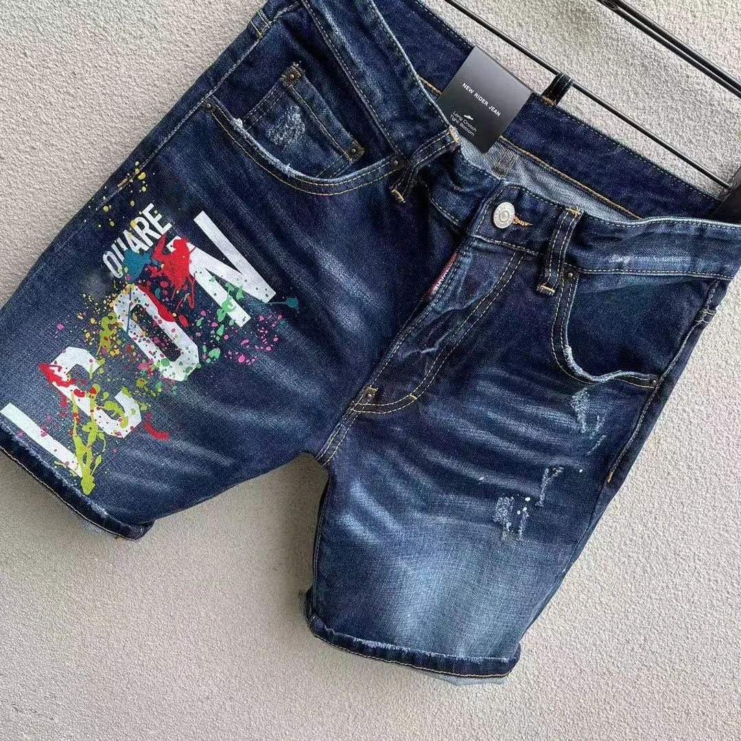 2023 Summer New D2 Jeans Fashion Slim Wash Light Print Letter Denim Shorts Capris