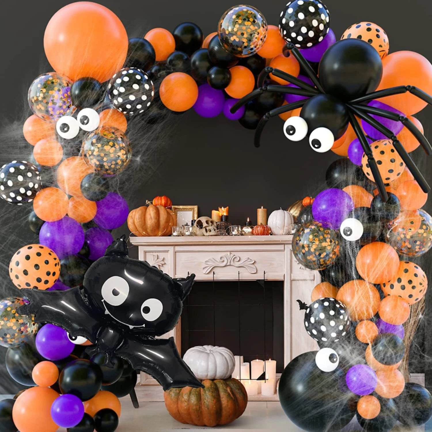 

Halloween Balloon Arch Wreath Kit Pumpkin Air Bat Foil Balloons Confetti Balloons Birthday Party Decorations for Kids