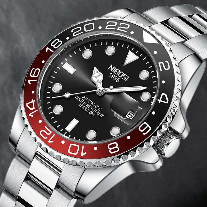 

NIBOSI Luxury Men's Automatic Watches Top Brand Diver Mechanical Wristwatch Stainless Steel Business Watch For Men Reloj Hombre