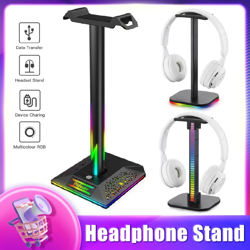 

Новая подставка для игровых наушников RGB с двумя портами USB 2,0, улучшенный режим освещения, держатель для гарнитуры для настольного держател...