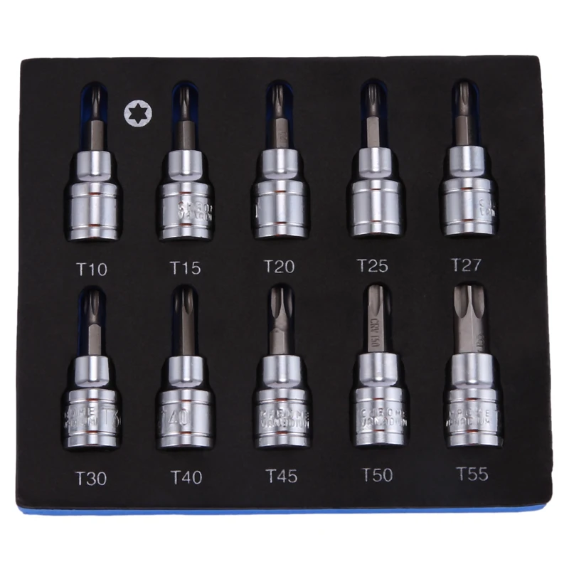 

Hot 3/8 Inch Drive Sleeve Star Key Drill Set Chrome Vanadium Steel Pressure Batch Sleeve Tool Sleeve Set T10-T55 Drill Socket Wr