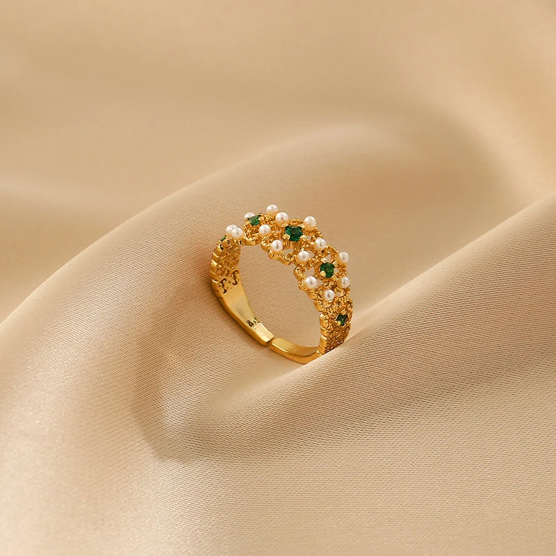 Французское винтажное классическое Золотое кольцо с натуральным жемчугом и