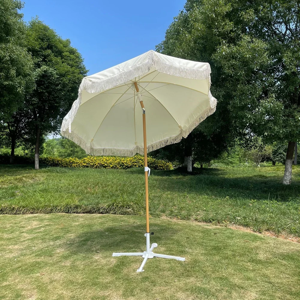 

Sunshades Outdoor Beach Fringe Umbrella With Base Bohemian Sun Protection Parasol Patio Garden Pool Beach Button Tilt Sunshades