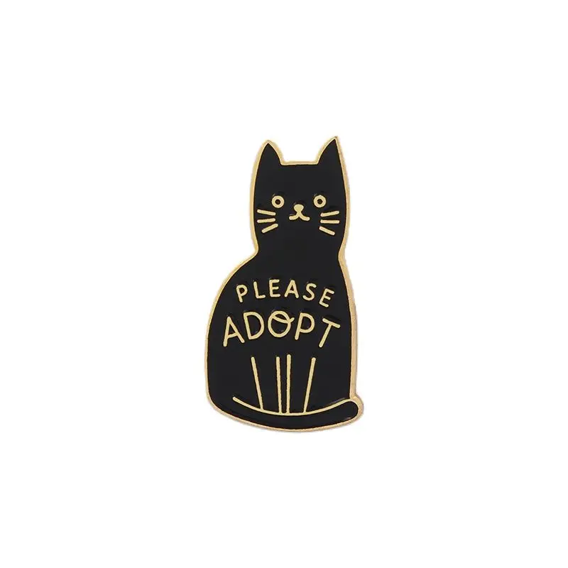 

Black Cat Enamel Brooches Button Pins for Clothes Bag Please Adopt Badge Cartoon Animal Jewelry Gift for Friends