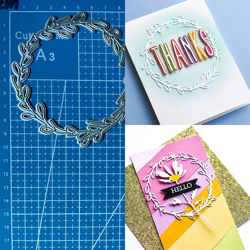 

Lucky Goddess Metal Cutting Dies hello leave wreath Diy Scrapbooking Photo Album Decorative Embossing Paper Card Crafts