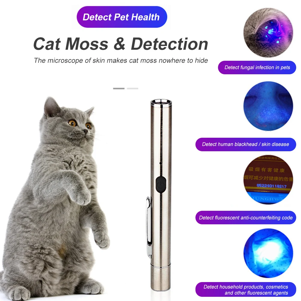 

Ultraviolet Mirror Fungus Lamp Tinea Light Waterproof Veterinary Light Moss Cat 365 Flashlight Wood Detection Skin Pet Black