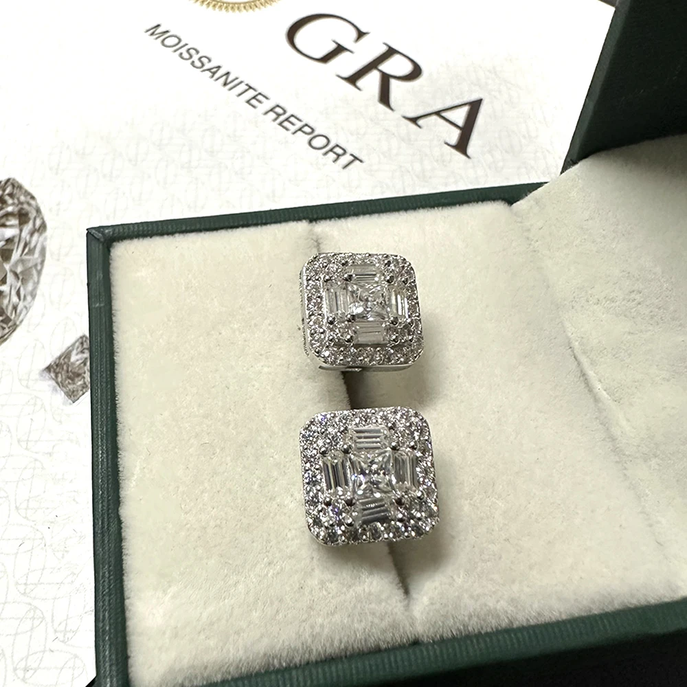 MM Square Diamonds Moissanite Earrings For Women S925 Silver Ear Studs Men Earrings Jewelry Pass Tester Free Shipping