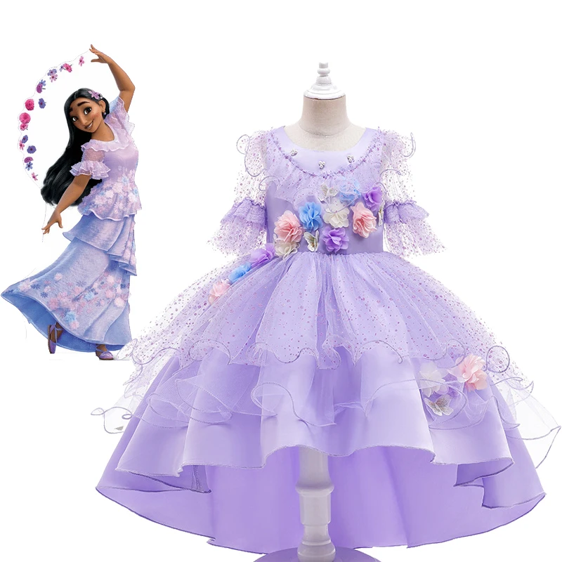 Cartoon Encanto Disney Princess Girl Dress Isabela Mirabel Charm Costume Cosplay Dolores Pepa Birthday Party Children Dresses