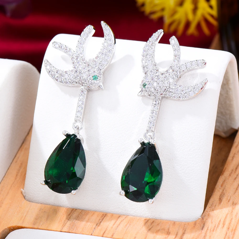 

Soramoore Hot Sweet Romantic Shiny CZ Bird Waterdrop Dangle Earrings For Women Wedding Bridal Jewelry aretes de mujer modernos