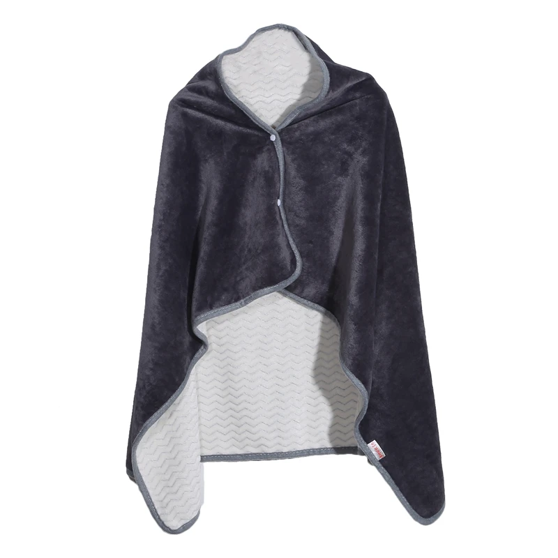 

Wearable Plaid Fleece Blanket With Button Polyester Winter Warm Throws on Sofa Bed Travel Thicken Bedroom Navy Throw Blanket