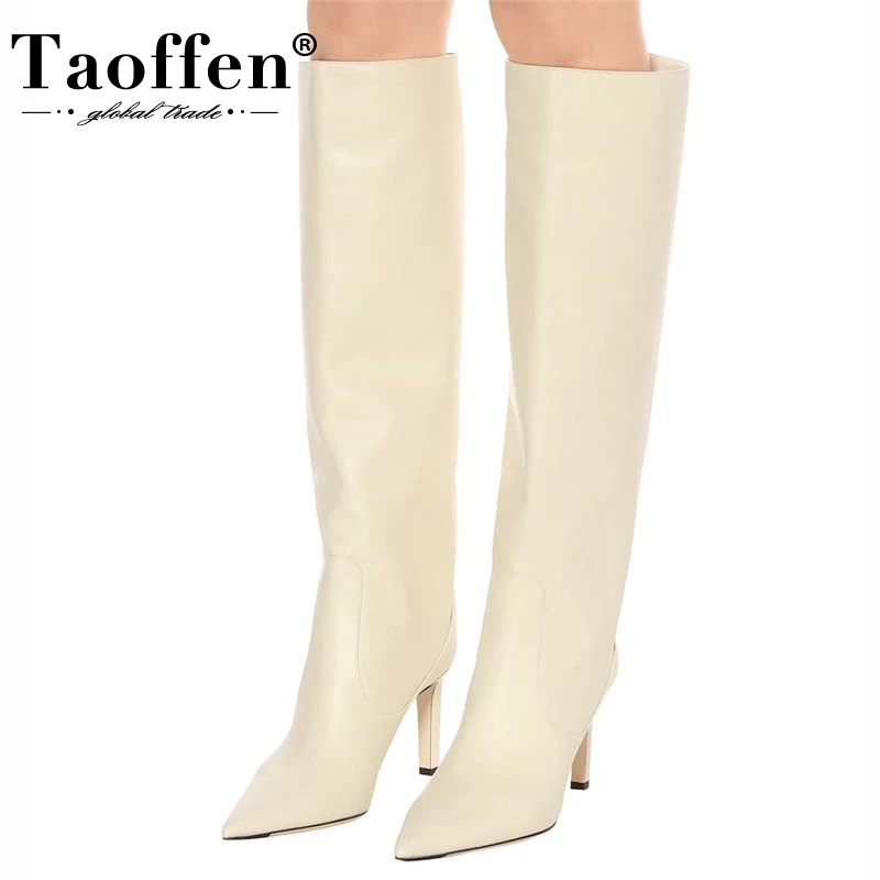 

Taoffen Plus Size 33-45 Women Knee Boots 2023 Tin Heel Ins Winter Ladies Shoes Ins Sexy Party Long Boots Woman Footwear