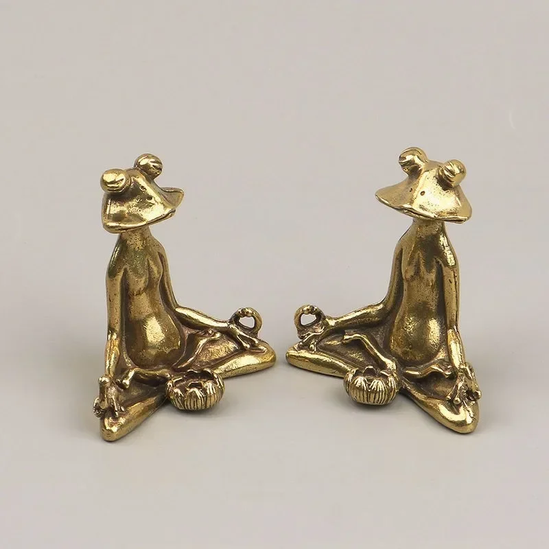 Винтажная латунная статуя медитации дзен буддийская лягушка безделушка Медная