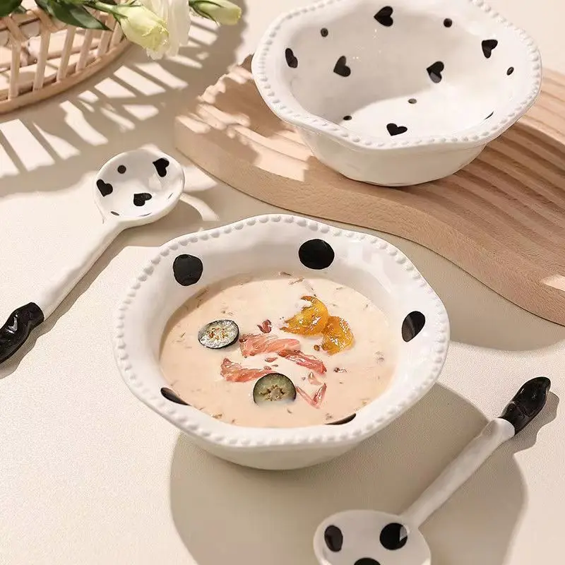 

Ceramic Bead Point Salad Bowl Oatmeal Breakfast Yogurt Bowl Advanced sense Dessert Bowl Couple Bowl Household Cutlery