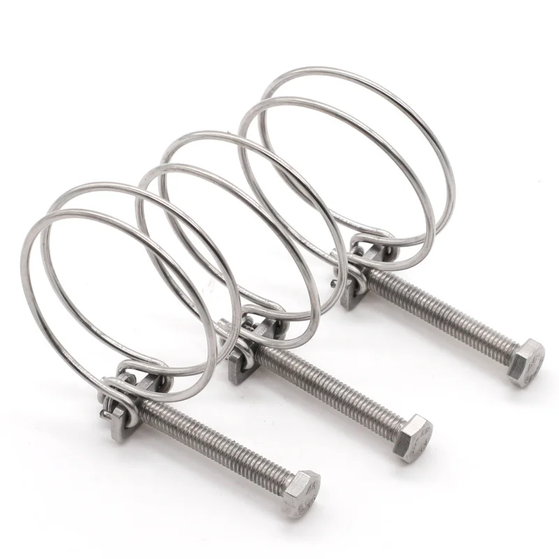 

10pcs Hose Clamp Adjust Pipe Clip Double Wire Water A2 Stainless Steel Tube Rubber Pipe Hoop Woodworking Grampo Plumbing Fixture