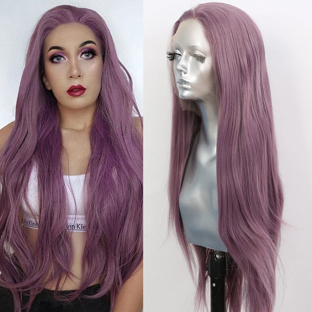 

Sivir Lace Front Wigs Synthetic Long Straight Hair Purple Frontal Wigs For Women High Temperature Fiber Cosplay/Daily/Party