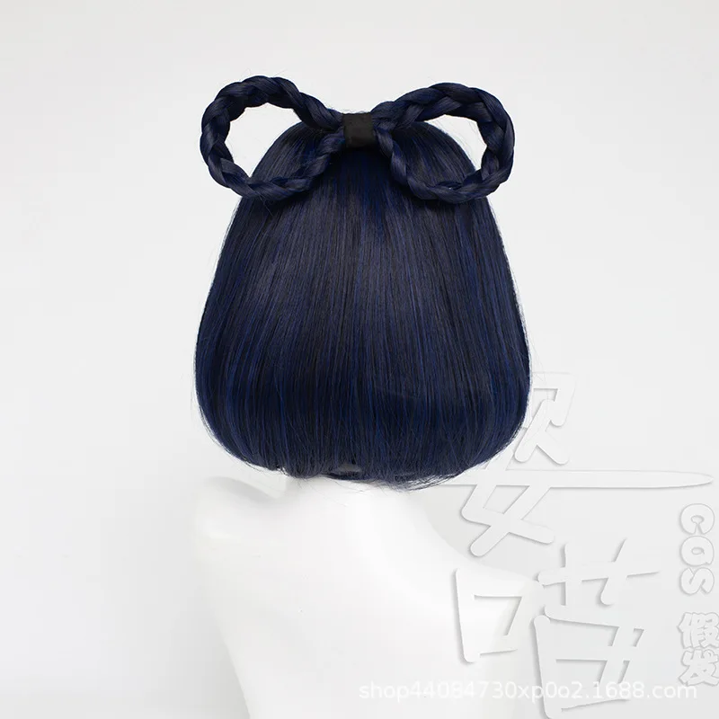 Xiangling косплей парик игра Genshin Impact 30 см темно-синие термостойкие синтетические